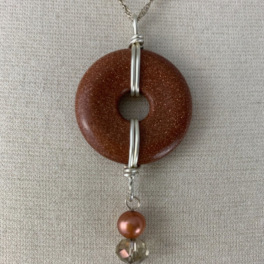 Goldstone Pendant Necklace Wire Wrapped
